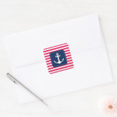 Nautical Red White Stripes Navy Blue Banner Anchor Vierkante Sticker (Envelop)