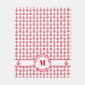Nautical Red | Witte scheepankers | Wielen Fleece Deken (Voorkant)