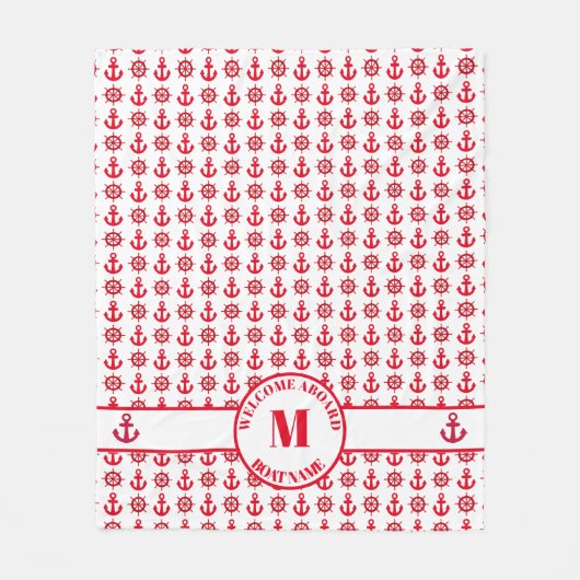 Nautical Red | Witte scheepankers | Wielen Fleece Deken (Voorkant)