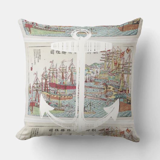 Nautical Red Yellow Blue Anchor Tall Ships Kussen (Voorkant)