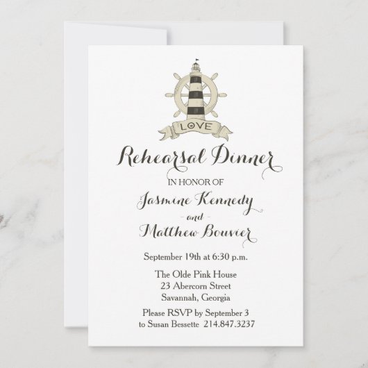 Nautical Rehearal Dinner Brown Lighthouse Ship Kaart (Voorkant)