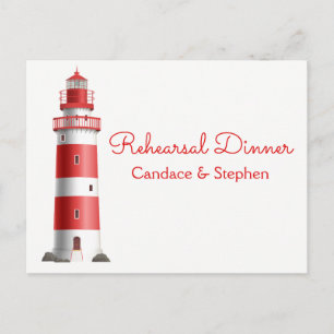 Nautical Rehearsal Dinner Lighthouse Beach Wedding Uitnodiging Briefkaart