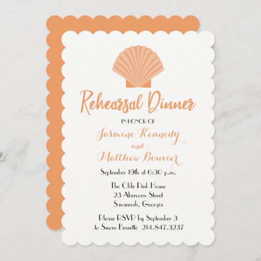 Nautical Rehearsal Dinner Sinaasappel Seashell Wed Kaart (Voorkant / Achterkant)