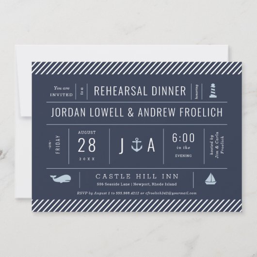 Nautical rehearsal Dinner Uitnodiging Aankondiging (Voorkant)