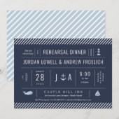 Nautical rehearsal Dinner Uitnodiging Aankondiging (Voorkant / Achterkant)