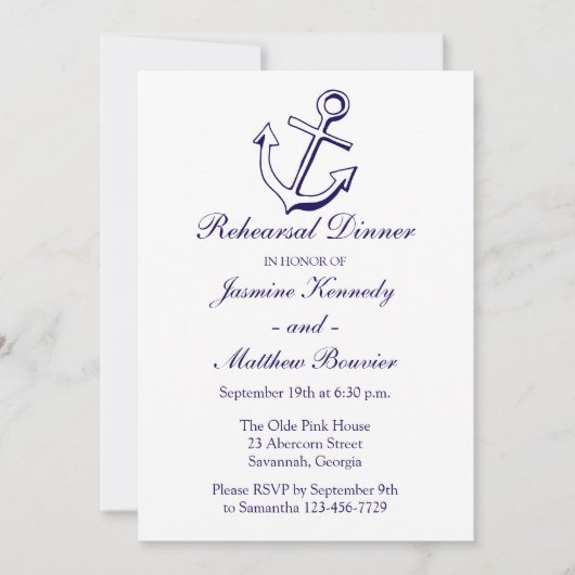 Nautical repesal Dinner Navy Blue Ship Anchor Kaart (Voorkant)