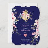 Nautical Retirement nodigt Navy Blue Pink Floral u Kaart (Voorkant)