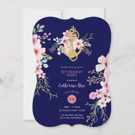 Nautical Retirement nodigt Navy Blue Pink Floral u Kaart
