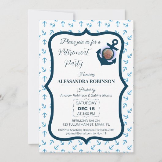 Nautical Retirement Photo & Anchor Navy Blue tones Kaart (Voorkant)