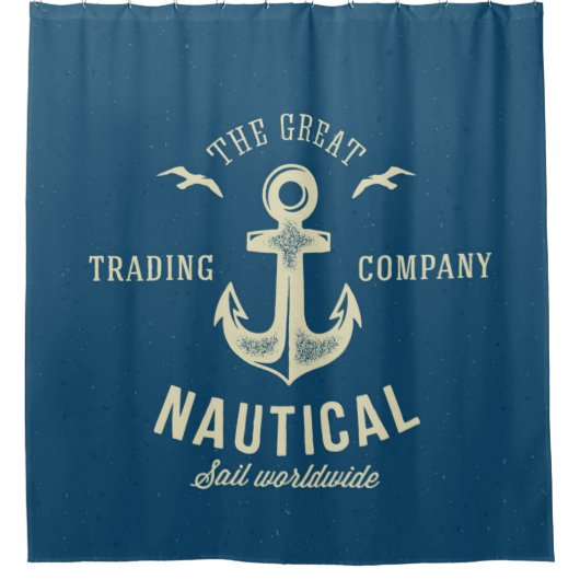 Nautical Retro Logo Douchegordijn (Voorkant)