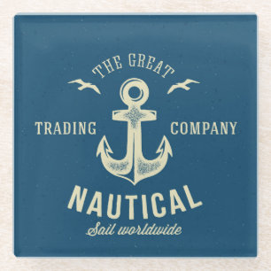 Nautical Retro Logo Glazen Onderzetter