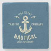 Nautical Retro Logo Stenen Onderzetter (Voorkant)