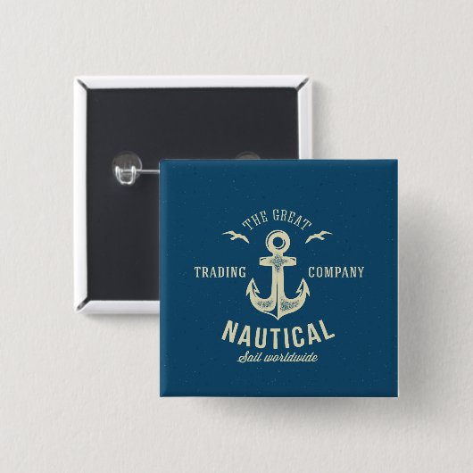 Nautical Retro Logo Vierkante Button 5,1 Cm (Voorkant /achterkant)