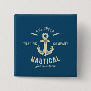 Nautical Retro Logo Vierkante Button 5,1 Cm