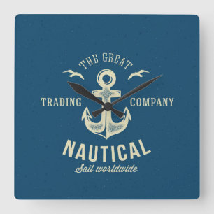Nautical Retro Logo Vierkante Klok