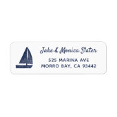 Nautical Return Address Navy Blue & White Sailboat Etiket (Voorkant)