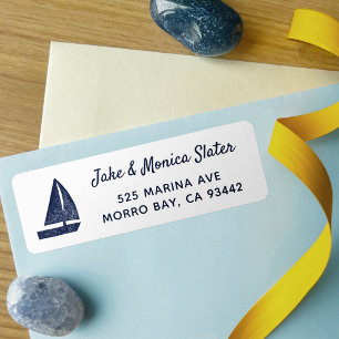 Nautical Return Address Navy Blue & White Sailboat Etiket