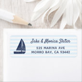 Nautical Return Address Navy Sailboat Etiket (Insitu)