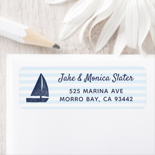 Nautical Return Address Navy Sailboat Etiket (Insitu)