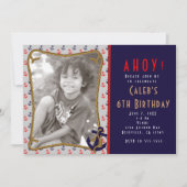 Nautical Rood & Blauwe Anker Foto Uitnodiging (Voorkant)