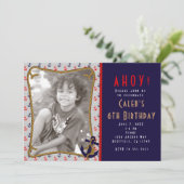 Nautical Rood & Blauwe Anker Foto Uitnodiging (Staand voorkant)