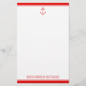 Nautical Rood en Wit Anker Persoonlijk Briefpapier (Voorkant)