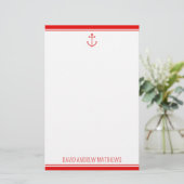 Nautical Rood en Wit Anker Persoonlijk Briefpapier (Staand voorkant)