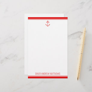 Nautical Rood en Wit Anker Persoonlijk Briefpapier