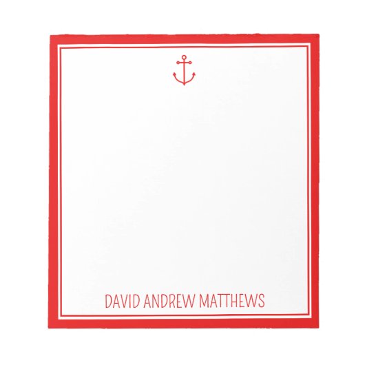 Nautical Rood en Witte Anker Gepersonaliseerd Notitieblok (Voorkant)