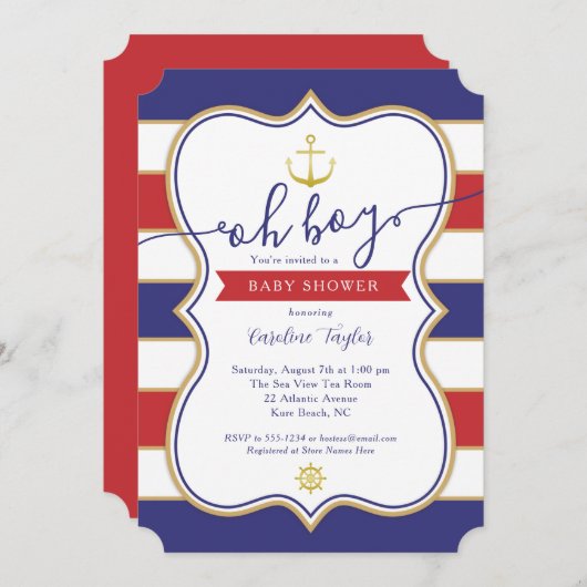 Nautical rood wit blauw juli 4th Boy Baby shower Kaart (Voorkant / Achterkant)
