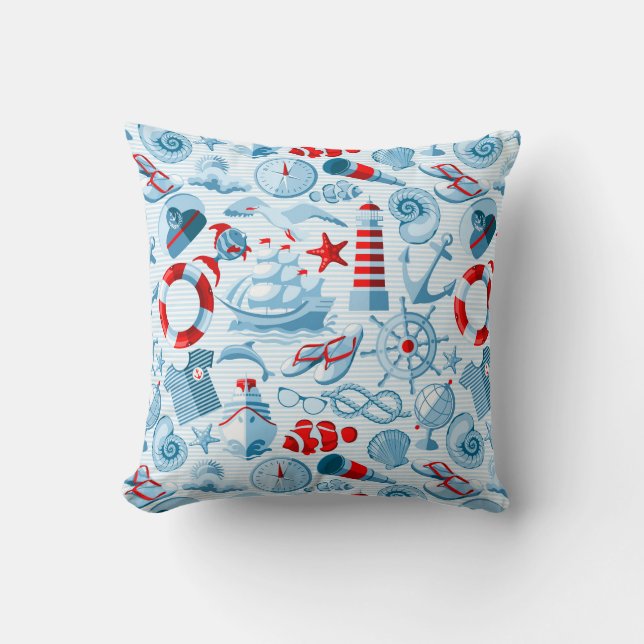 Nautical rood wit en blauw patroon kussen (Voorkant)