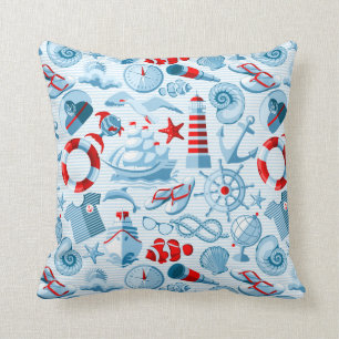 Nautical rood wit en blauw patroon kussen