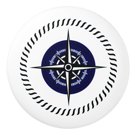 Nautical Roos Compass Cabinet Drawer Knob Navy Keramische Knop (Voorkant)