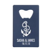 Nautical Rope & Anchor Personalized Wedding Favor Creditkaart Flessenopener (Voorkant)