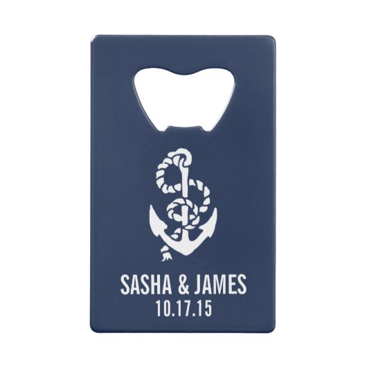 Nautical Rope & Anchor Personalized Wedding Favor Creditkaart Flessenopener (Voorkant)