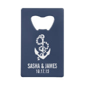 Nautical Rope & Anchor Personalized Wedding Favor Creditkaart Flessenopener (Achterkant)