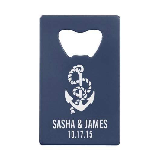 Nautical Rope & Anchor Personalized Wedding Favor Creditkaart Flessenopener (Achterkant)