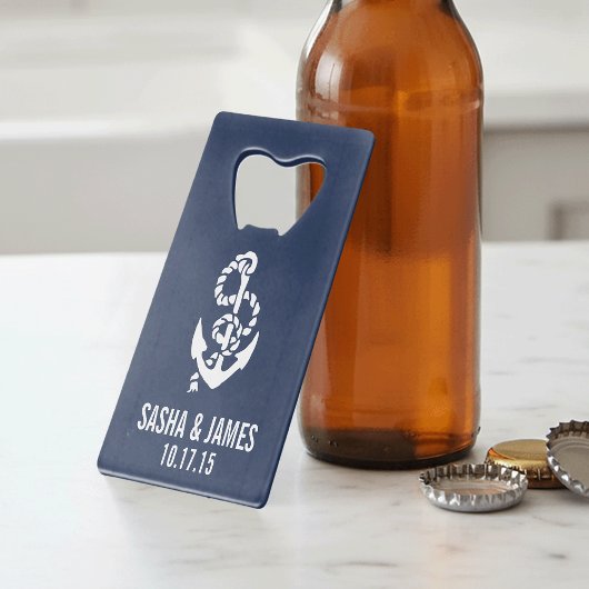 Nautical Rope & Anchor Personalized Wedding Favor Creditkaart Flessenopener