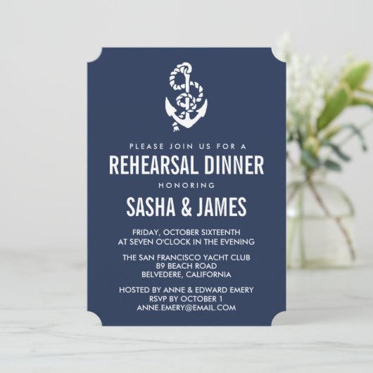 Nautical Rope & Anchor Rehearsal Dinner Invitation Kaart (Staand voorkant)