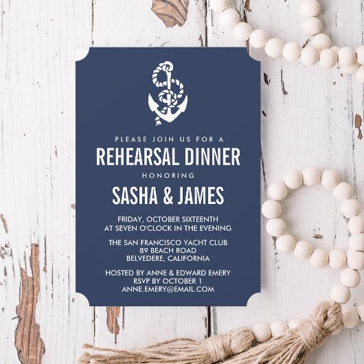 Nautical Rope & Anchor Rehearsal Dinner Invitation Kaart