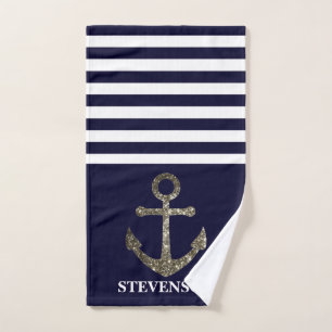 Nautical Rope and Anchor Family Name Sailing Blue Handdoek