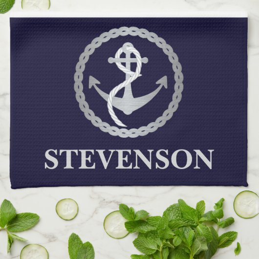 Nautical Rope and Anchor Family Name Sailing Theedoek (Gevouwen)