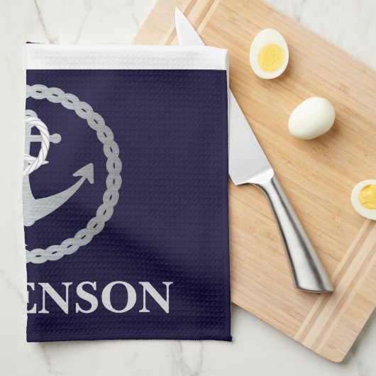 Nautical Rope and Anchor Family Name Sailing Theedoek (Quarter Fold)