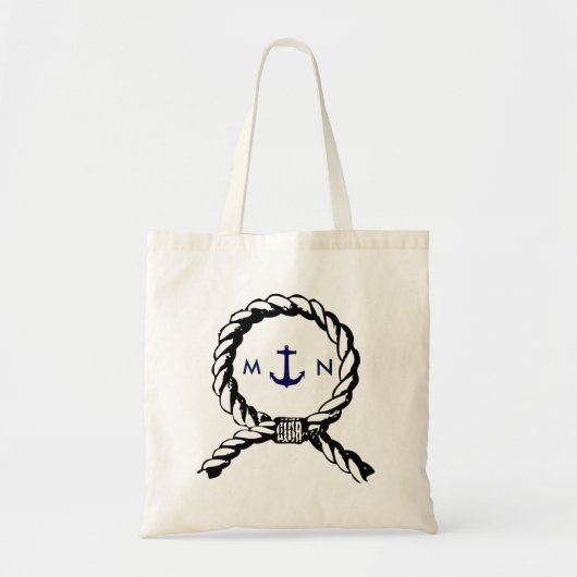 Nautical Rope and Navy Blue Anchor Monogrammed Tote Bag (Voorkant)