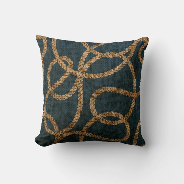 Nautical Rope Deep Zee blauw Kussen (Voorkant)
