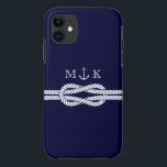 Nautical Rope en Anchor Monogram bij de marine Case-Mate iPhone Case<br><div class="desc">Nautical Anchor met touwpatroon voor uw telefoondekking. Voeg uw initialen toe om dit verder aan te passen.</div>
