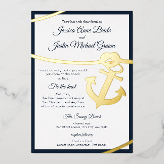 Nautical Rope en Anchor Wedding Folie Uitnodiging