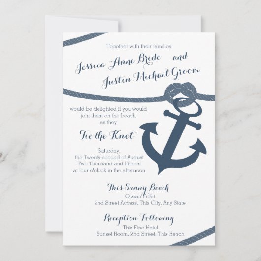 Nautical Rope en Anchor Wedding Kaart (Voorkant)