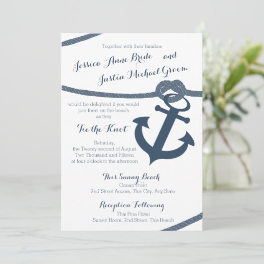 Nautical Rope en Anchor Wedding Kaart (Staand voorkant)