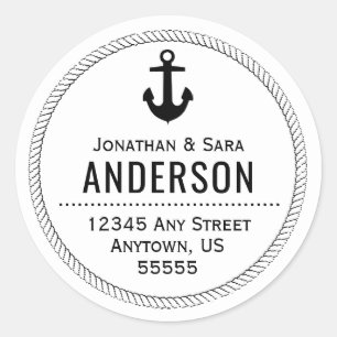 Nautical Rope en Anker Retouradres Ronde Sticker